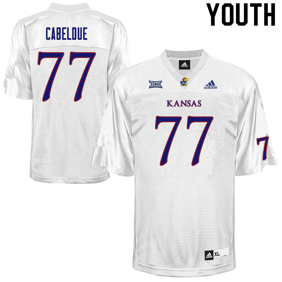 Youth #77 Bryce Cabeldue Kansas Jayhawks College Football Jerseys Sale-White - Click Image to Close